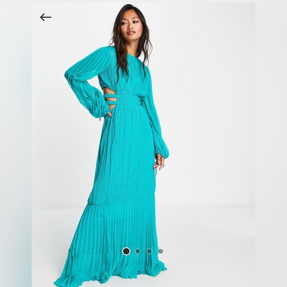 ASOS Dresses & Skirts - ASOS DESIGN Pleated Maxi Dress with Ruched Waist Detail in Turquoise